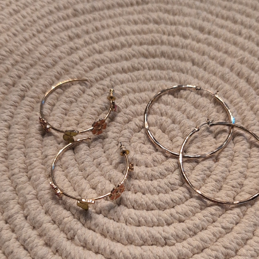 Gold and Silver Floral Hoop Earrings